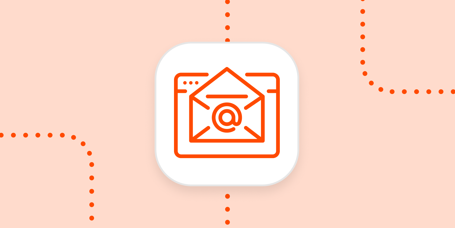 An email icon in a white square on an orange background