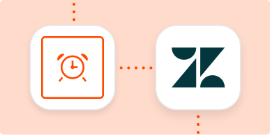 A clock icon connected to the Zendesk app logo by dotted orange lines on an orange background.