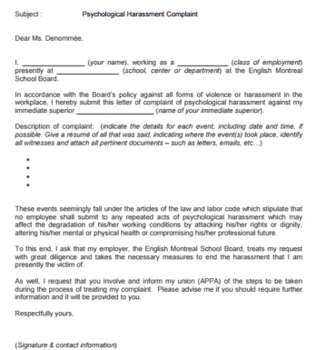 5+ Harassment Complaint Letters – Find Word Letters - purshoLOGY